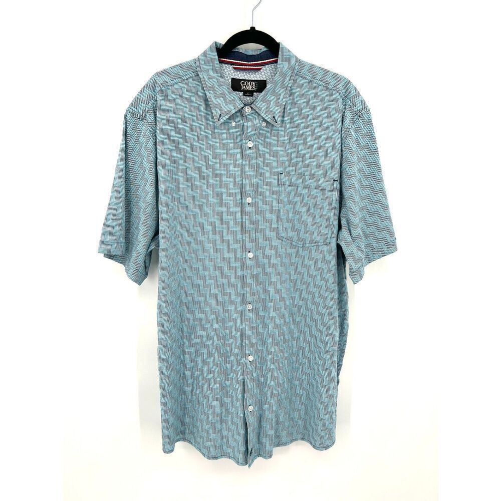 CODY JAMES Men's Teal Blue Gray Chevron Short Sleeve Button Up Shirt Large Tall